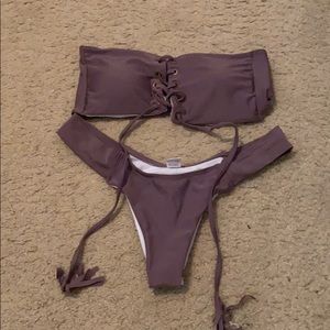 Purple strapless bikini set